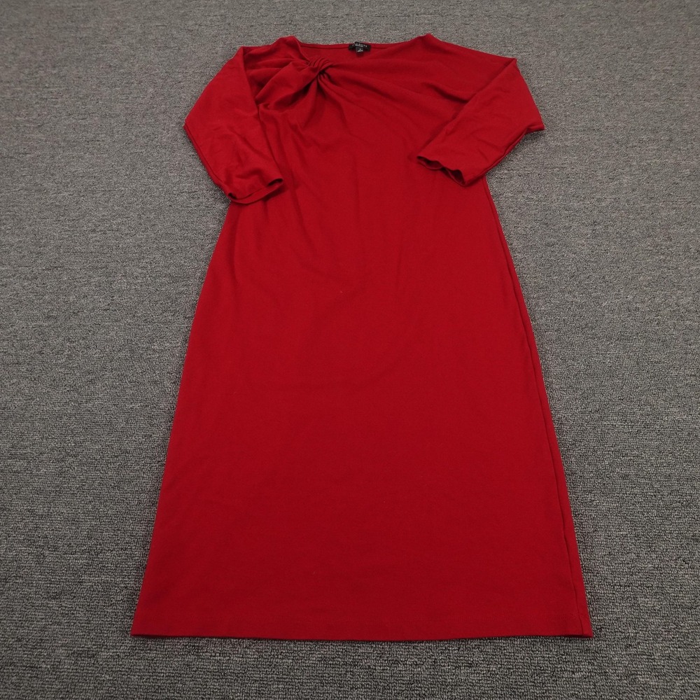 Talbots Dress Womens 4 Red Knot Shoulder Boat Neck 3/4 Sleeve Shift Stretch